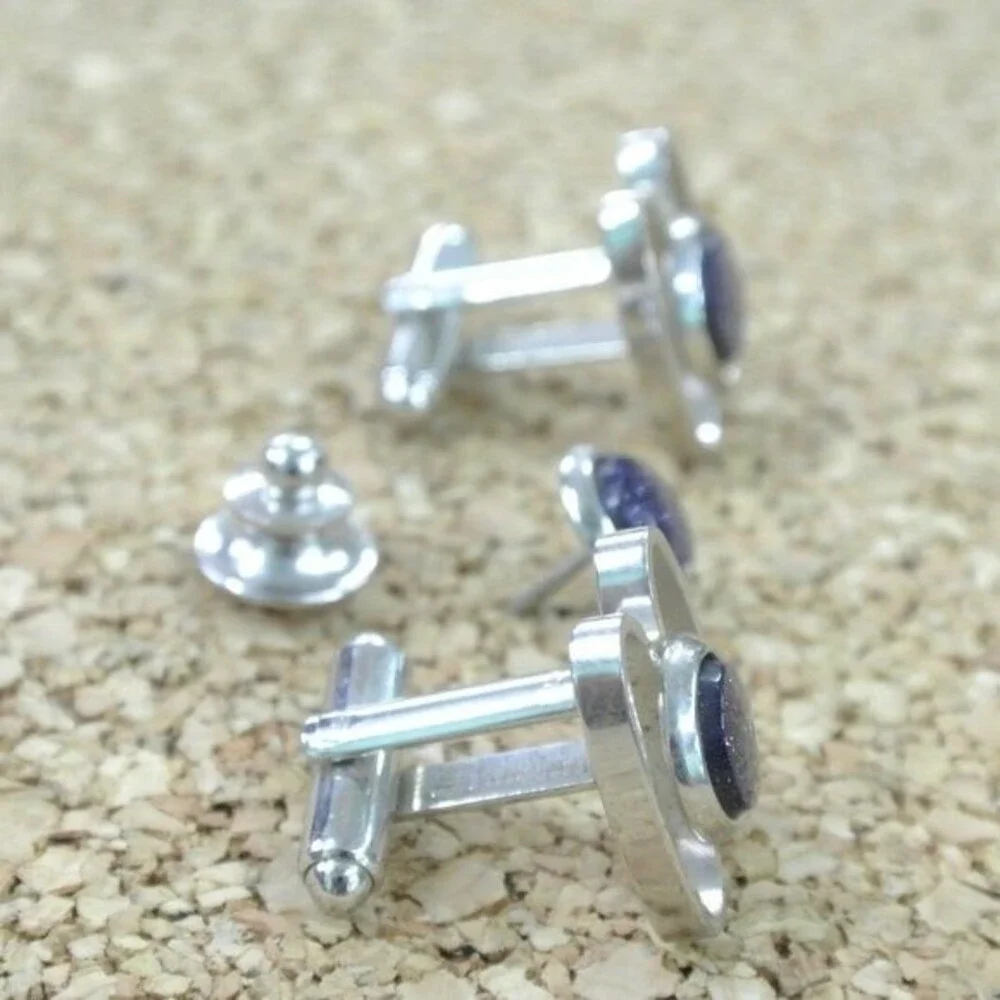 Shields Cufflinks & Tie Tack Purple Druzy 3pc Set